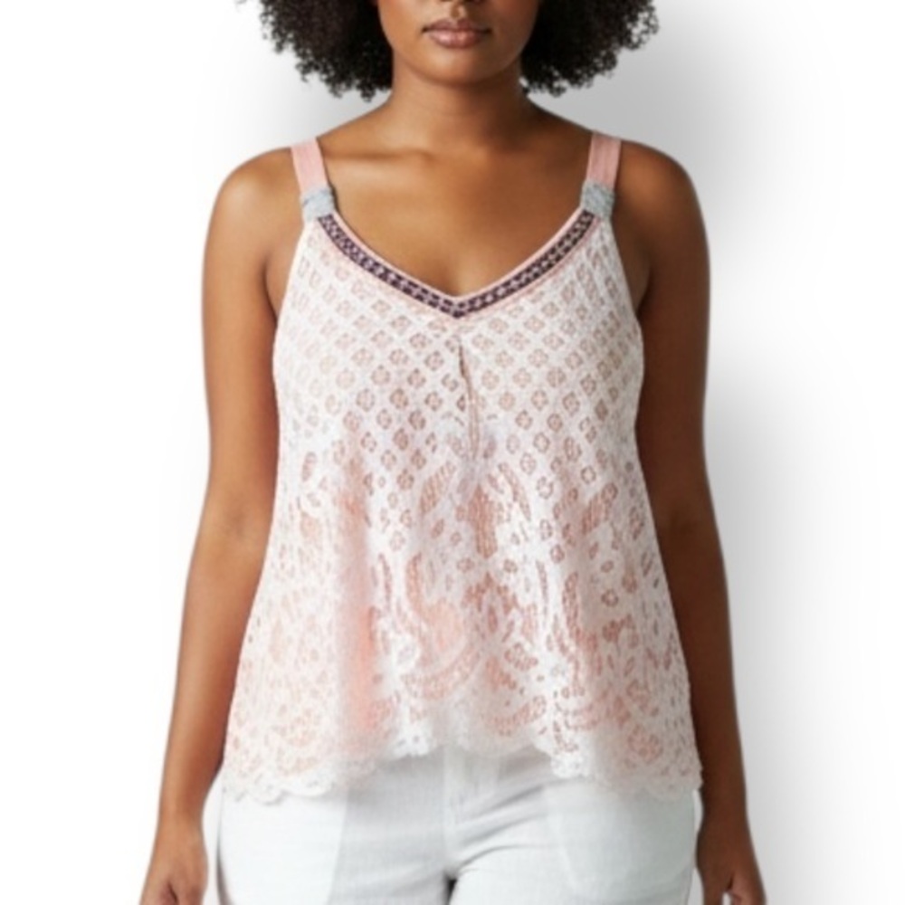 4/$20 Xhilaration Lace Overlay Boho V-Neck Tank Top    XXL